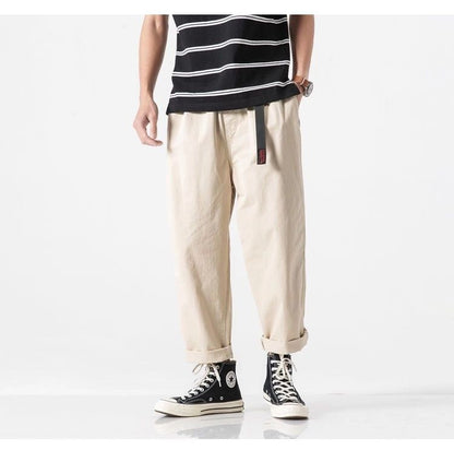 100% Cotton Casual Summer Pants With Belt Men Straight Baggy Ankle-Length Cargo Trousers Wide Leg Sweatpants Male Streetwear