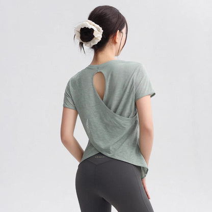 Women's Tight Sports T-shirt Quick Dry Short Sleeve Yoga T-shirt Pilates Fitting Fitness Back Hollow Out Running T-shirt