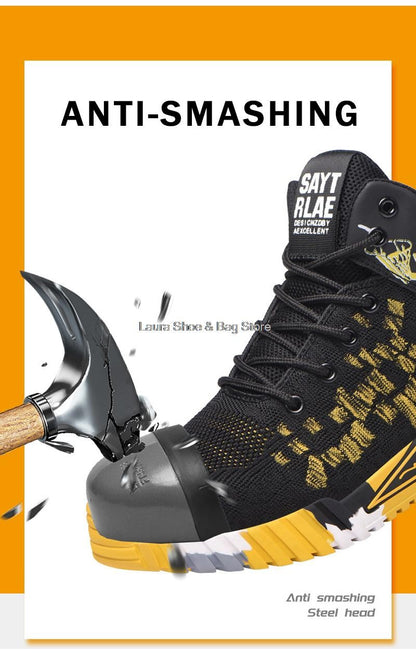 Botas de segurança de cano alto masculinas, bico de aço, sapatos de trabalho masculinos e femininos, botas de segurança anti-impacto, indestrutíveis, respiráveis