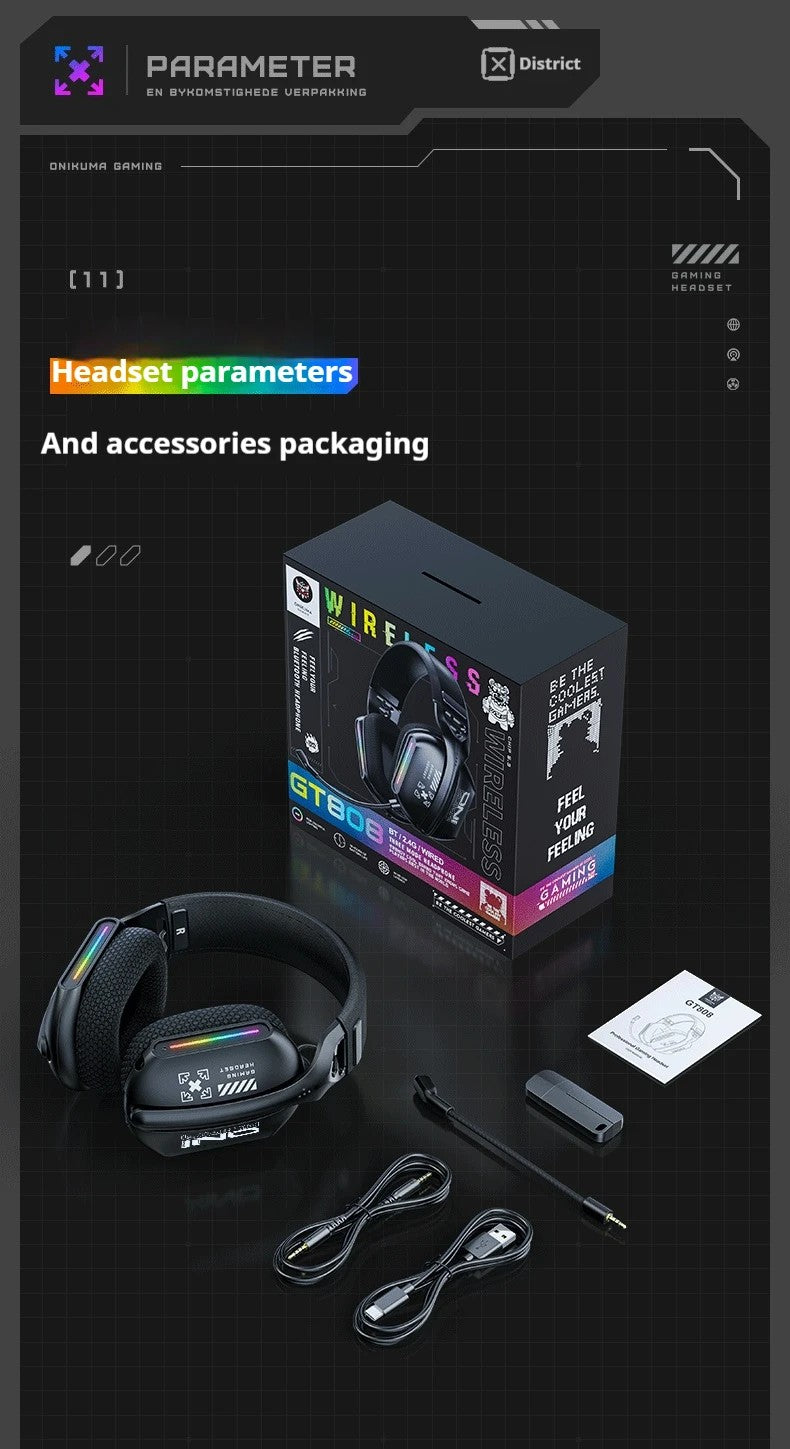 ONIKUMA Wireless Gaming Headset 2.4G/Wired/Bluetooth 3 Modes Bendable HD Mic Soft Ear Pads Immersive Sound for PC/PS4/5 GT808