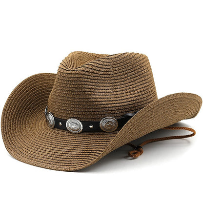Chapéu de Cowboy Ocidental de Palha Oco para Homens e Mulheres Verão 2023 Chapéu de Sol Elegante Punk Sombrero Hombre Cowgirl Outdoor Jazz Beach