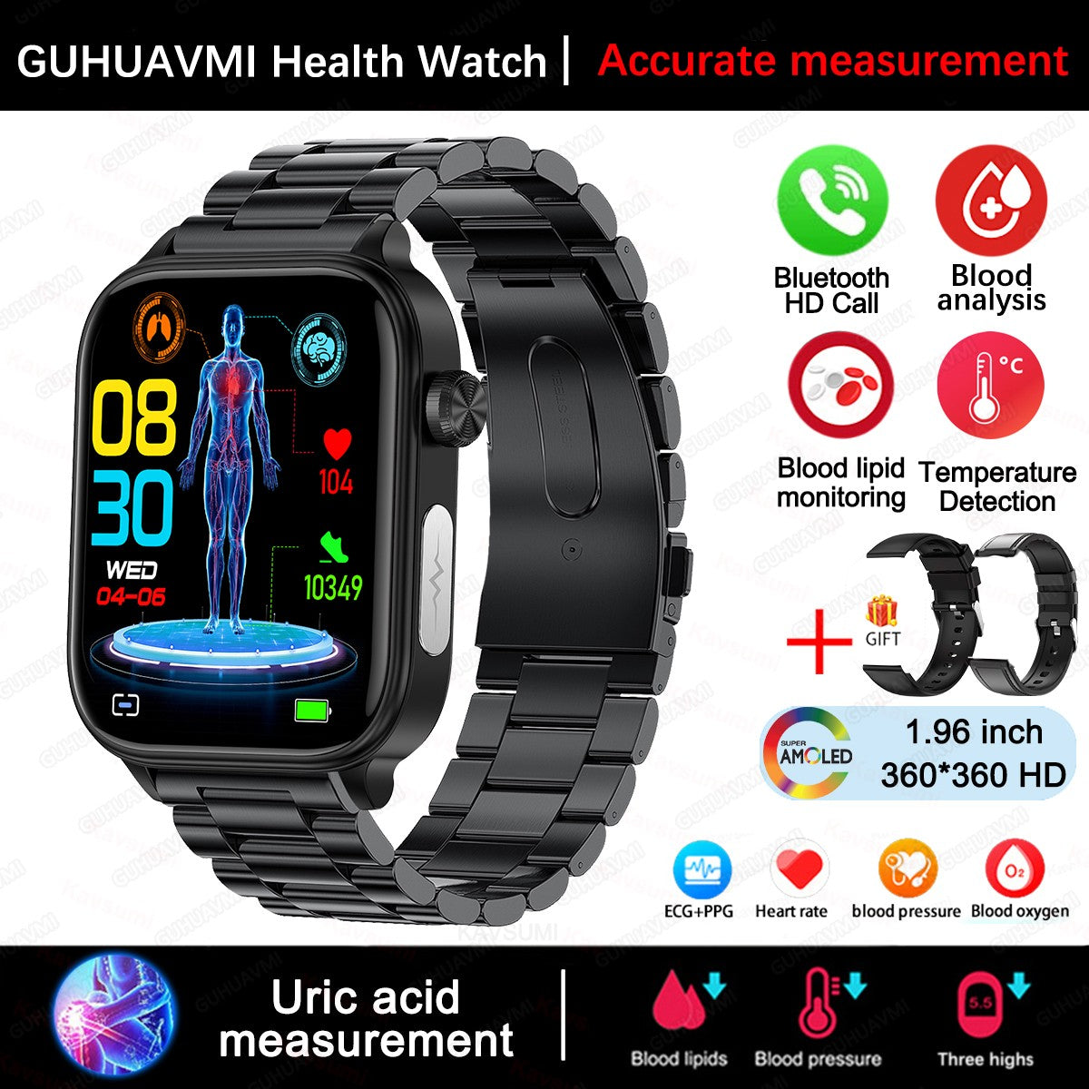 2025 Novo Para XIAOMI ECG+PPG Gordura Sanguínea Ácido Úrico Saúde Smartwatch Masculino Feminino Frequência Cardíaca Pressão Arterial Chamada Bluetooth Relógio Inteligente
