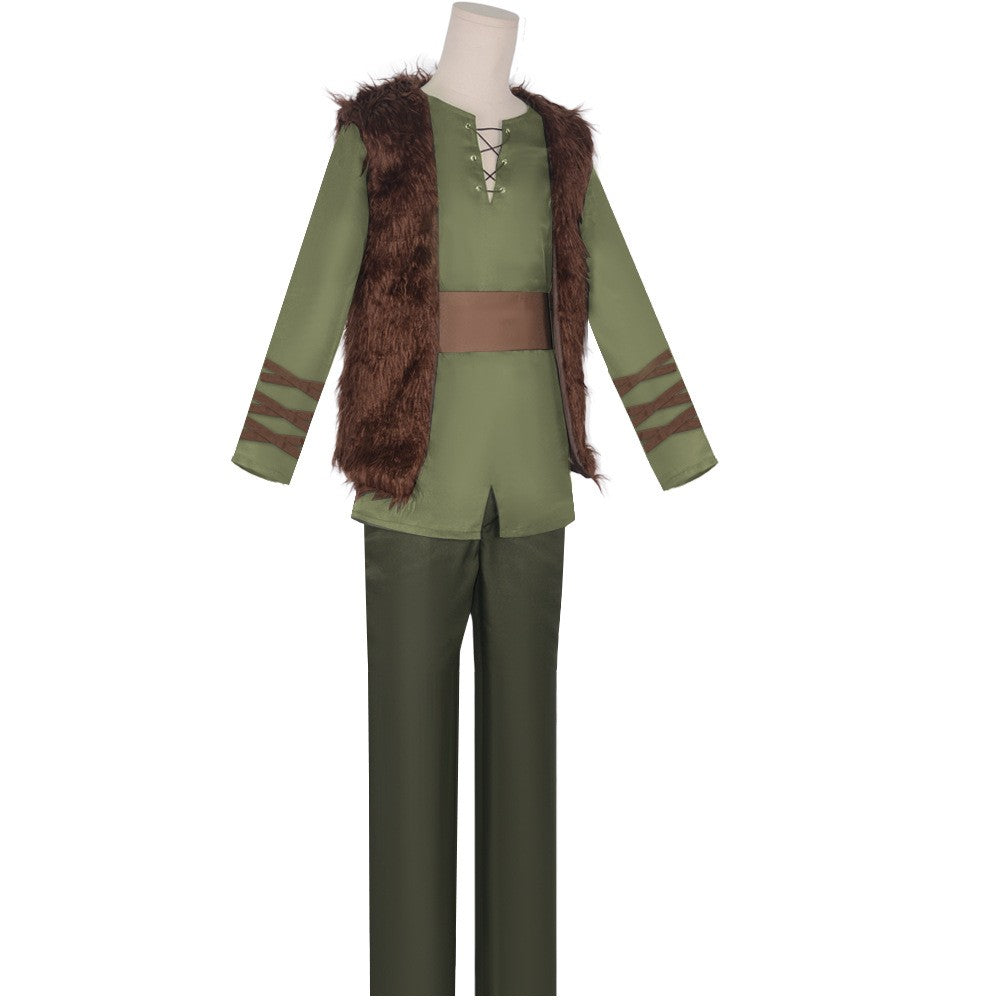 Anime Dragon Hiccup Cosplay Costume Green T Shirt Pant Brown Vest  Set Halloween Fancy Dress for Man