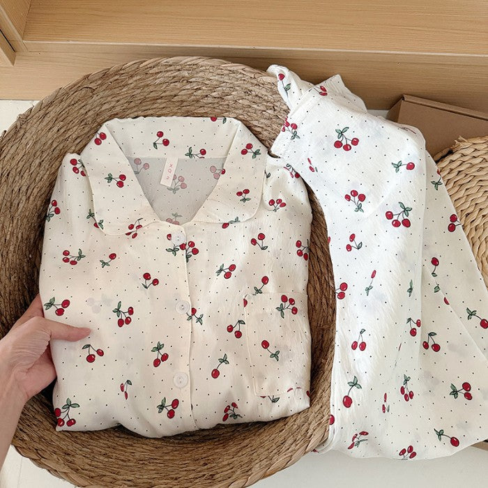 Sweet Cute Goose Print Korean Fashion Women's Pajamas Nightwear Kawaii Casual Lapel Neck Y2K Pajamas Set Autumn New Loungewear