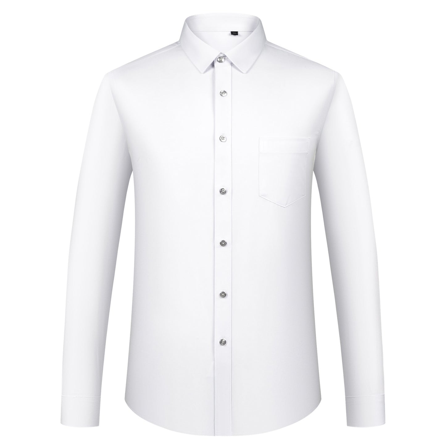 Men's Sleek Stretch Long Sleeve Button Up Shirts with Chest Pocket, Solid Color Formal Business Wrinkle Free Menswear Clothing