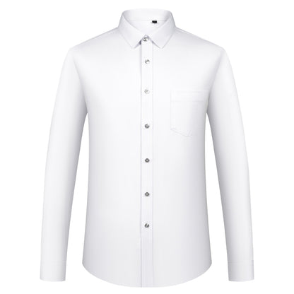 Men's Sleek Stretch Long Sleeve Button Up Shirts with Chest Pocket, Solid Color Formal Business Wrinkle Free Menswear Clothing