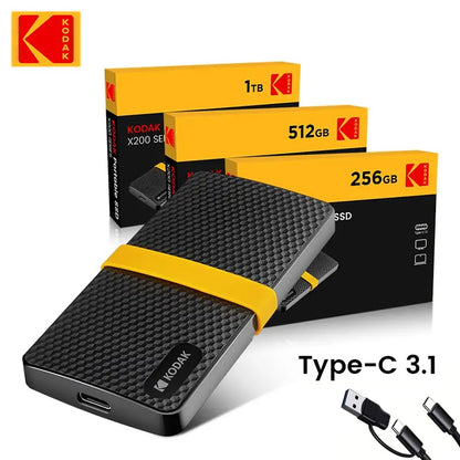 KODAK X200 External SSD Hard Drive HD Externo USB3.1 and Type- Mini Portable SSD 256B 512GB 1TB For Laptops Smartphone PS4 PC TV