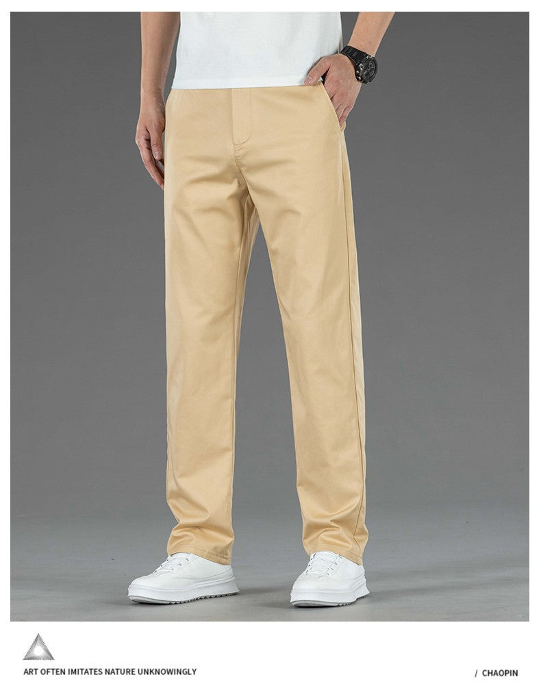 Spring Summer New Men's Casual Pants Thin Mulberry Silk Soft Business Casual Trousers Slim Straight Elastic Suit Pants Male
