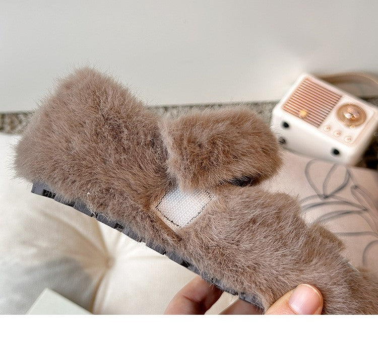 2025 Autumn Winter Children Warm Fur Shoes Fashion Rhinestone Moccasins Flats Outwear Girls Shoes Khaki, Beige, White