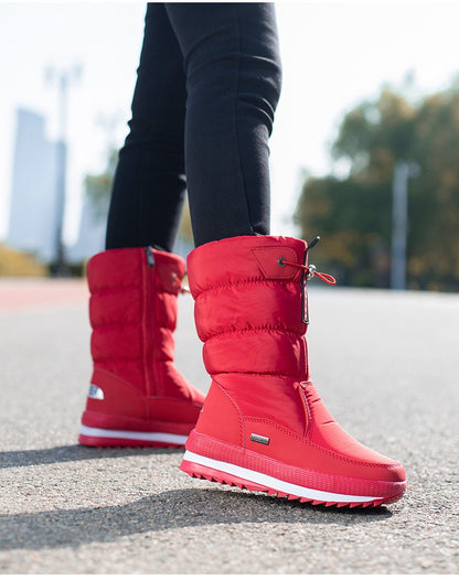 Winter thick women's snow boots Warm Plush Mid-calf Boots Non slip Waterproof  Platform Snow Boot Casual Female White shoes