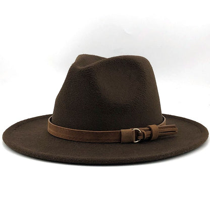 New Women Men Wool Fedora Hat With Leather Ribbon Gentleman Elegant Lady Winter Autumn Wide Brim Jazz Church Panama Sombrero Cap