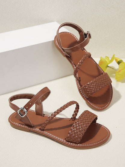 Women's Casual Flat Sandals Braided Design Popular Brown Color Comfortable Shoes for Everyday Wear
