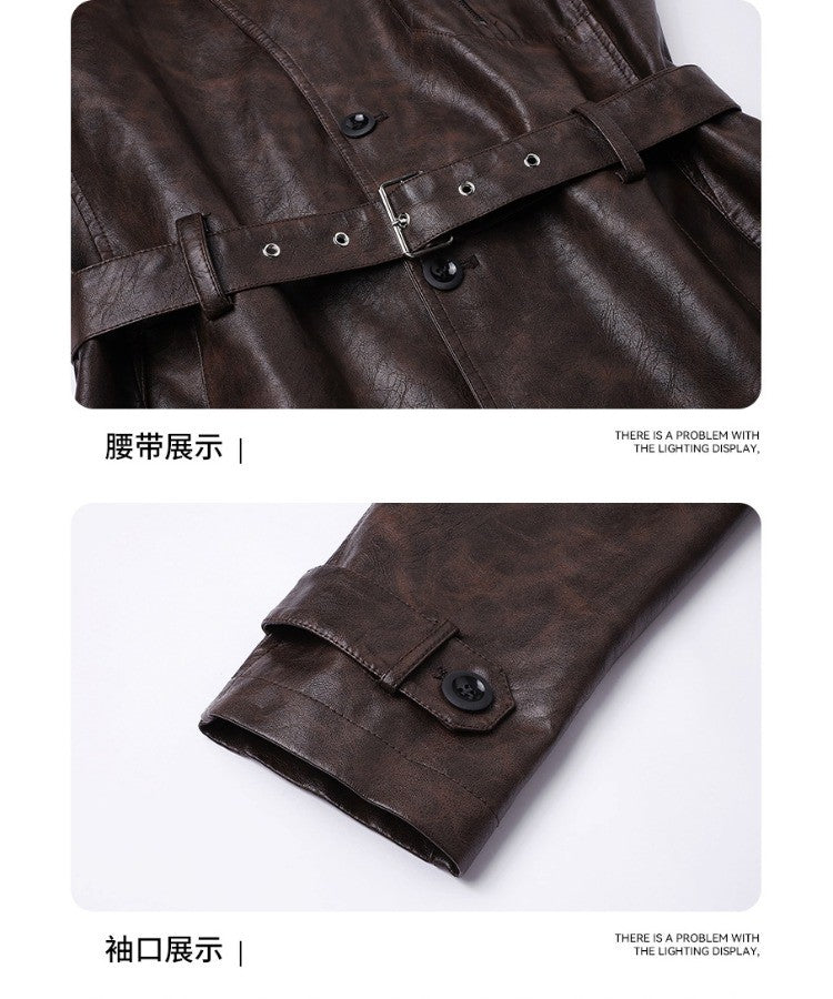 New Mid-length Men's Leather Jacket Spring and Autumn Fashion Functional Lapel PU Jacket Retro Men's Motorcycle Leather Jacket