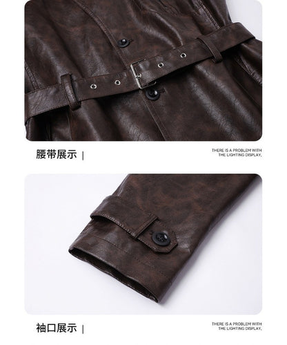 New Mid-length Men's Leather Jacket Spring and Autumn Fashion Functional Lapel PU Jacket Retro Men's Motorcycle Leather Jacket