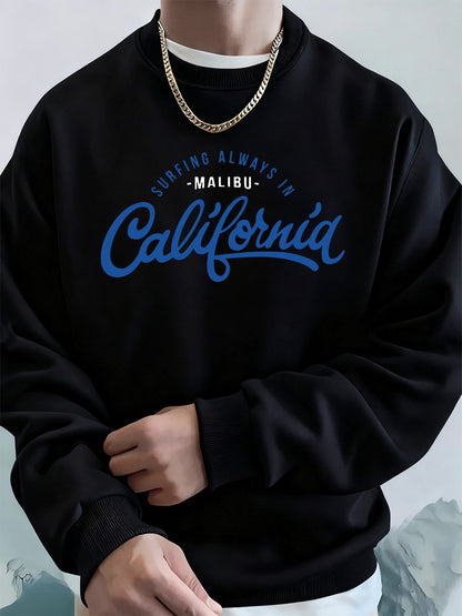 Surfing Always In California Prints Men Hoodies Autumn Fleece Warm Sweatshirt Casual Loose Crewneck Pullover Sports Male Clothes