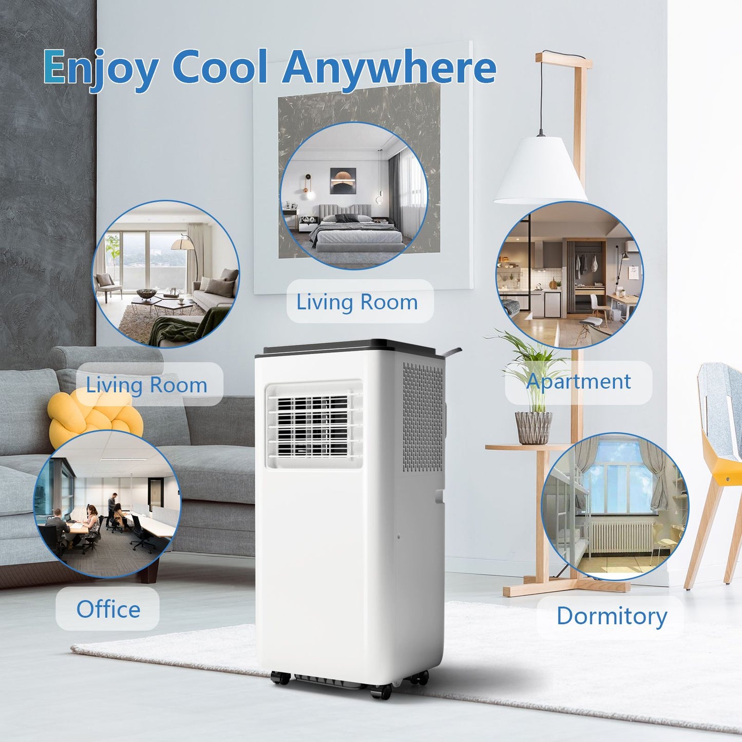 8000 BTU Portable Air Conditioner 3-In-1 Cooling Fan Dehumidifier Remote Control LED Display, Portable AC Unit for Home Office