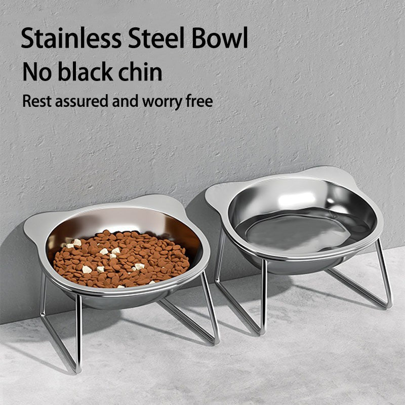 Tigelas Elevadas Estáveis para Gatos, Tigelas Elevadas para Cães com Proteção de Pescoço a 15°, Tigela de Comida para Gatos Inquebrável de Aço Inoxidável 304 para Filhotes e Gatos