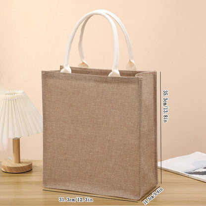 Pure Color Retro Faux Hemp Large Capacity Ladies Tote Reusable Lined Waterproof Travel Portable Beach Handbag