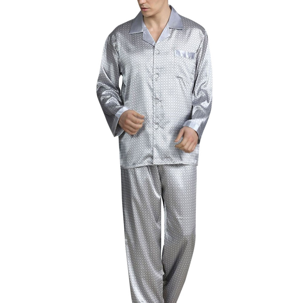 Mens Satin Silk Pajama Sets Sleepwear Casual Nightgown Loose Loungewear Pajamas Pijamas Autumn New Print Nightwear Homewear