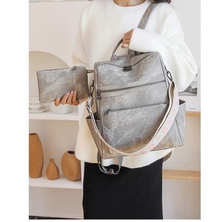 2025 New Women's PU Leather Waterproof Anti-theft Fashion Large Capacity Business Travel College Laptop Backpack Shoulder Bag