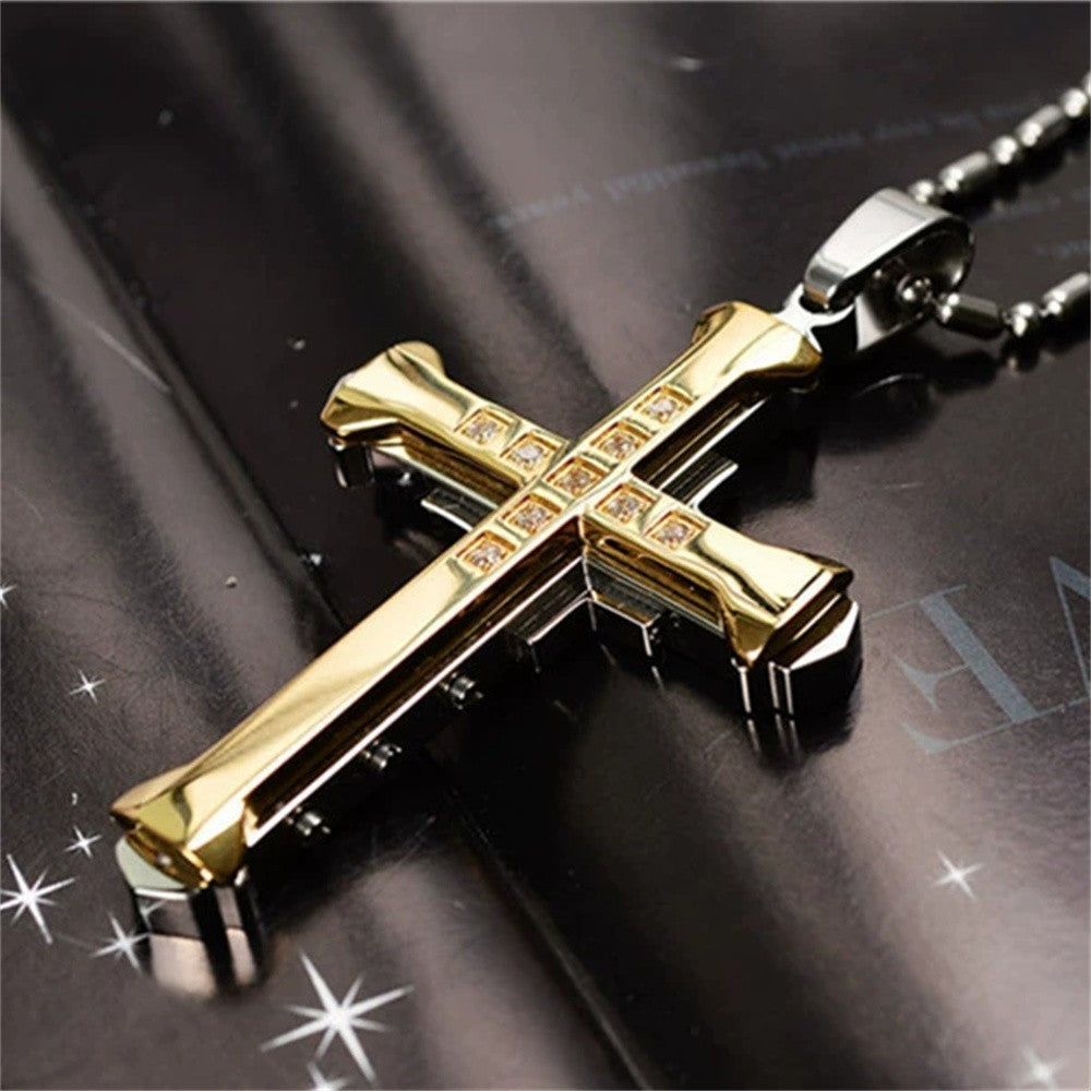 Moda Masculina Nova Cruz de Cristal Jesus Pingente Cor Dourada/Preta/Azul Zircônia Colar Corrente de Bambu Joias Presentes