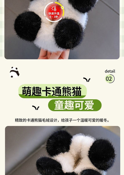 Cute panda children's slippers girls indoor slip on shoes, 2025 cartoon animal fur slippers house children flip flops