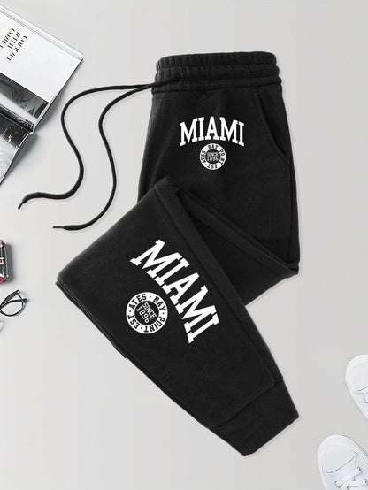 Calça Masculina Estampada Miami Desde 1896 com Cordão Outono Street Britches Cintura Elástica Bolso Esportivo Calças de Moletom Modernas