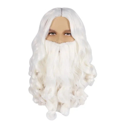 Barba e Peruca de Papai Noel Branca Unissex para Homens Mulheres Acessórios de Fantasia Festa Cosplay de Natal Peruca Sintética Cabelo Longo