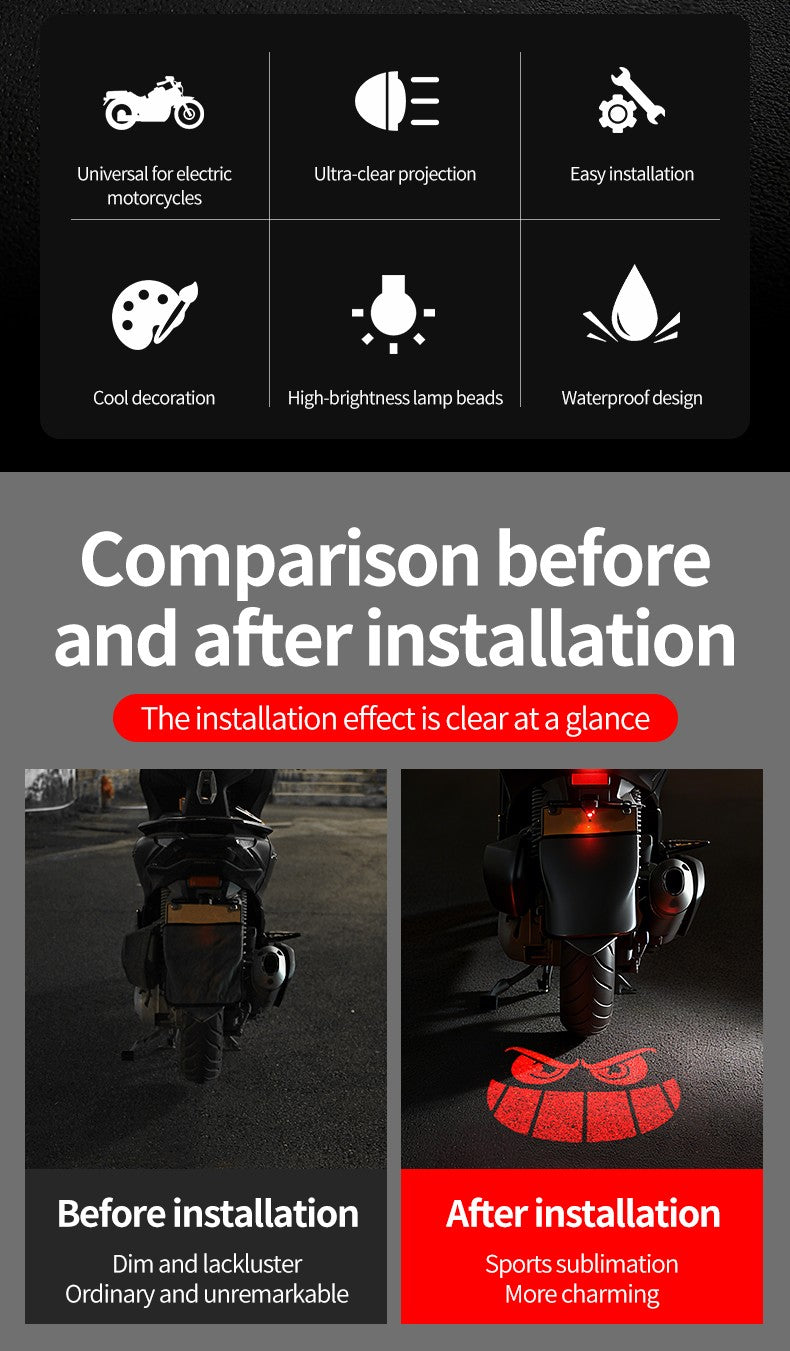 Luz de projeção de motocicleta e veículo elétrico olho de diabo LED de alta definição luz de placa anti-colisão traseira mod