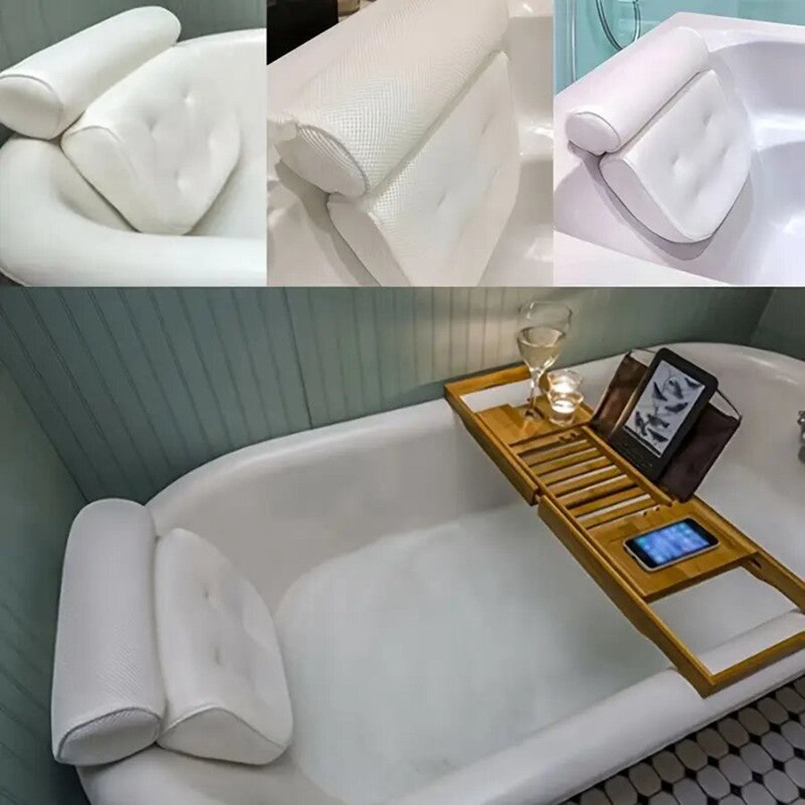 1 spa bathtub pillow with anti slip suction cups for neck and back support, bathtub/bathroom accessory