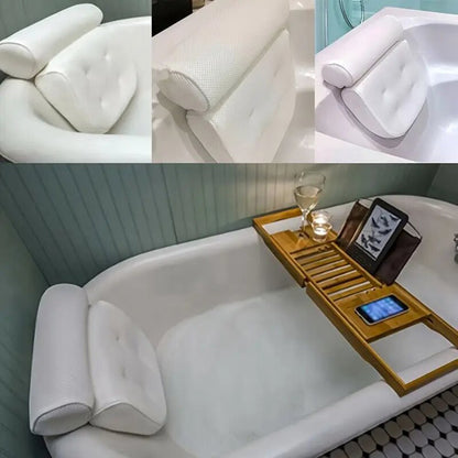 1 spa bathtub pillow with anti slip suction cups for neck and back support, bathtub/bathroom accessory