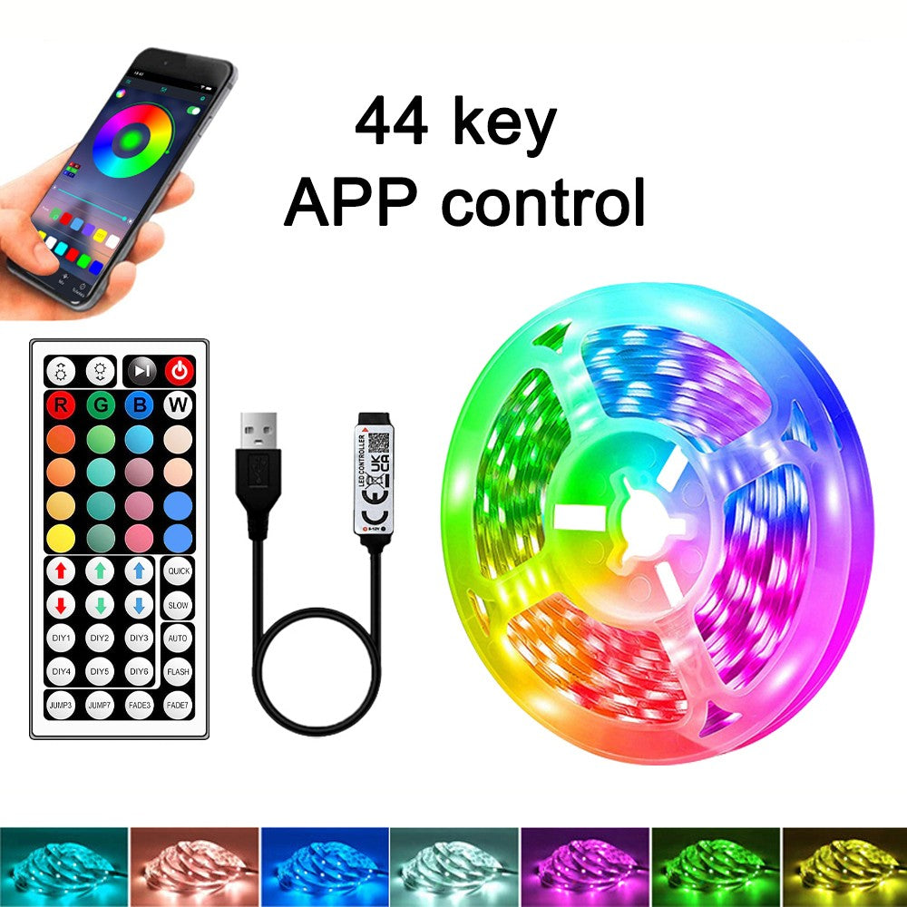 1-40m LED Strip Lights for Room Decoration, APP + 44-Key Remote Music Sync, 5V USB RGB Flexible Tape for TV Backlight