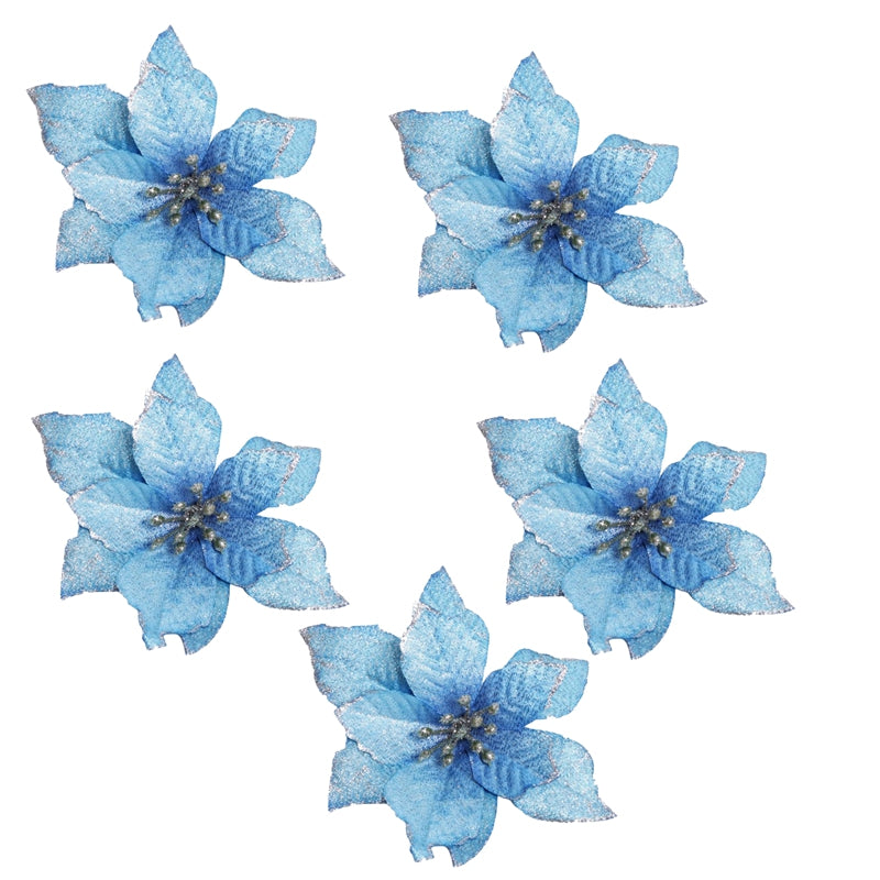Christmas Glitter 20Pcs Christmas Tree Ornament Artificial Wedding Christmas Flowers Wreaths Wedding Ornaments (BLUE)