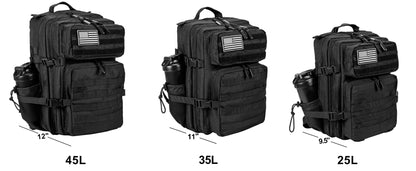 LHI Mochila Tática 45L/35L/25L para Homens e Mulheres, À Prova D'Água, Bolsa de Ginástica para Atletas, Mochila de Viagem para Caminhada ao Ar Livre com Porta-Garrafas
