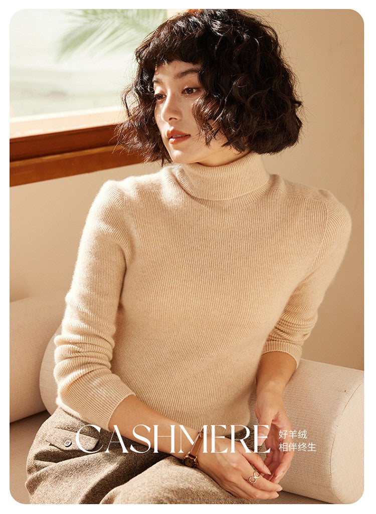 Autumn and Winter New Women's Sweater 100% Pure Cashmere High Collar Hoodie Knitted Basic Style Hot Selling Women's Top