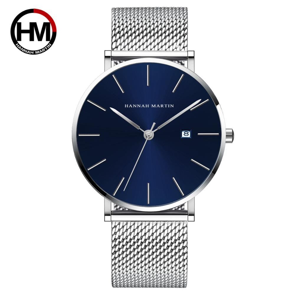 Classic Bauhaus Design Men Watch Dark Blue  Japan Quartz Waterproof Stainless Steel Fashion Business Calendar Ultra Thin Watches