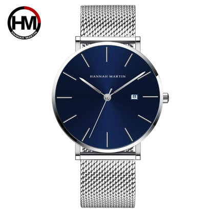 Classic Bauhaus Design Men Watch Dark Blue  Japan Quartz Waterproof Stainless Steel Fashion Business Calendar Ultra Thin Watches