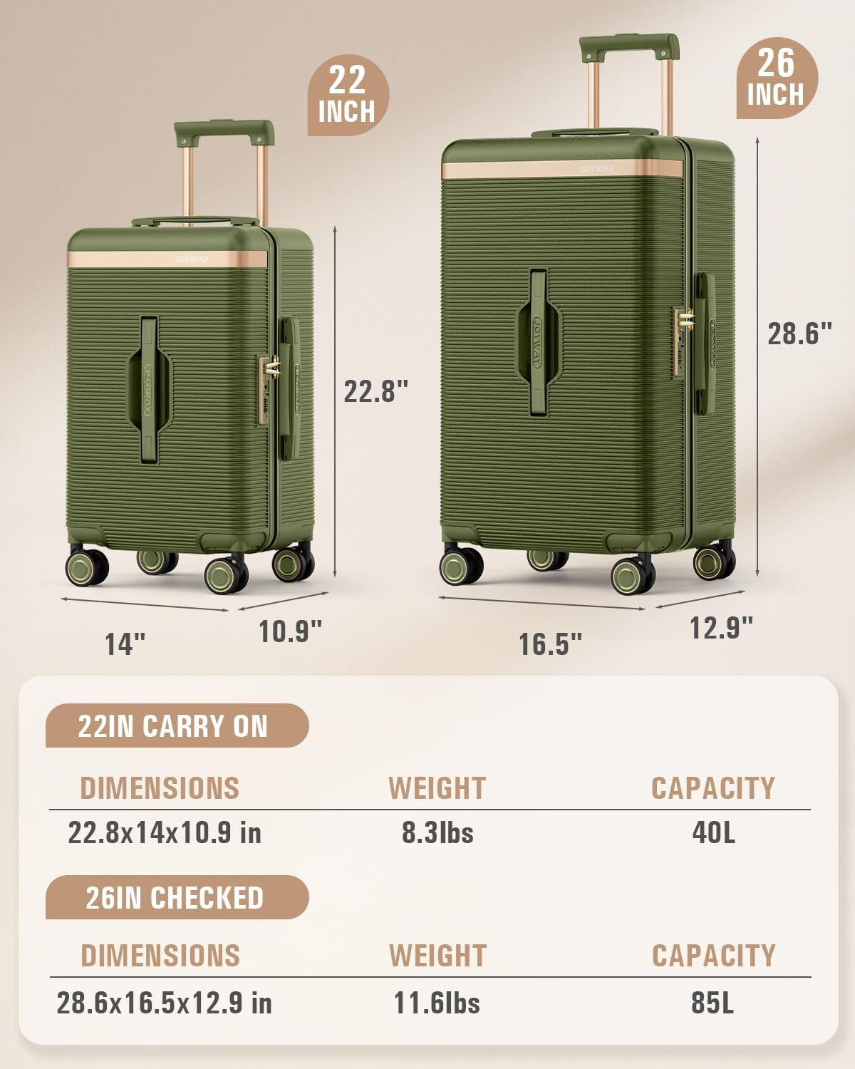 Mala de Viagem Curta Joyway 22 polegadas Leve, Fina e Durável com Porta-Copos, Cadeado TSA, Rodas Giratórias