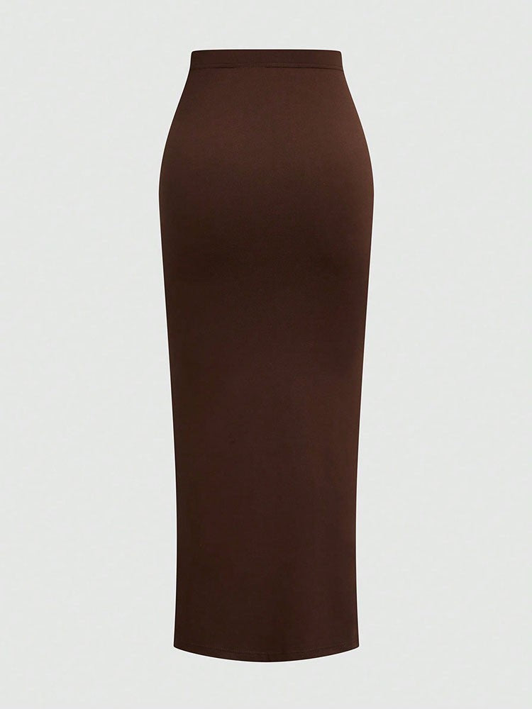 New French High-Waist Retro Knitted Ruched High-Slit Midi Skirt Black Versatile Slim Plus Size Female Clothing Elegant Party