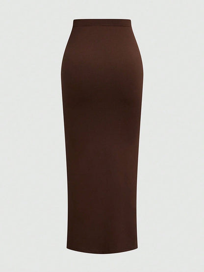 New French High-Waist Retro Knitted Ruched High-Slit Midi Skirt Black Versatile Slim Plus Size Female Clothing Elegant Party