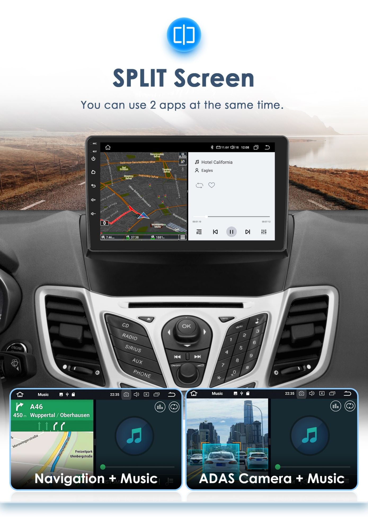 Para Ford Fiesta Mk7 2009-2017 CarPlay sem fio para Apple Android Auto Rádio Automotivo GPS RDS WiFi 4G 8 Núcleos Multimídia Estéreo 2din SWC