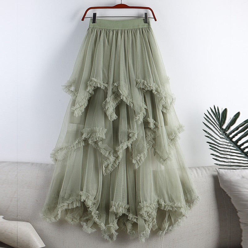 TIGENA Tutu Tulle Long Skirt for Women 2023 New Summer Korean Aesthetic Cute Irregular Mesh High Waist Maxi Skirt Female Purple