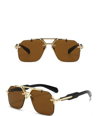 Novos Óculos de Sol Masculinos Steampunk Design de Haste Dupla Óculos de Piloto Sem Aro Proteção UV Óculos de Proteção Retrô