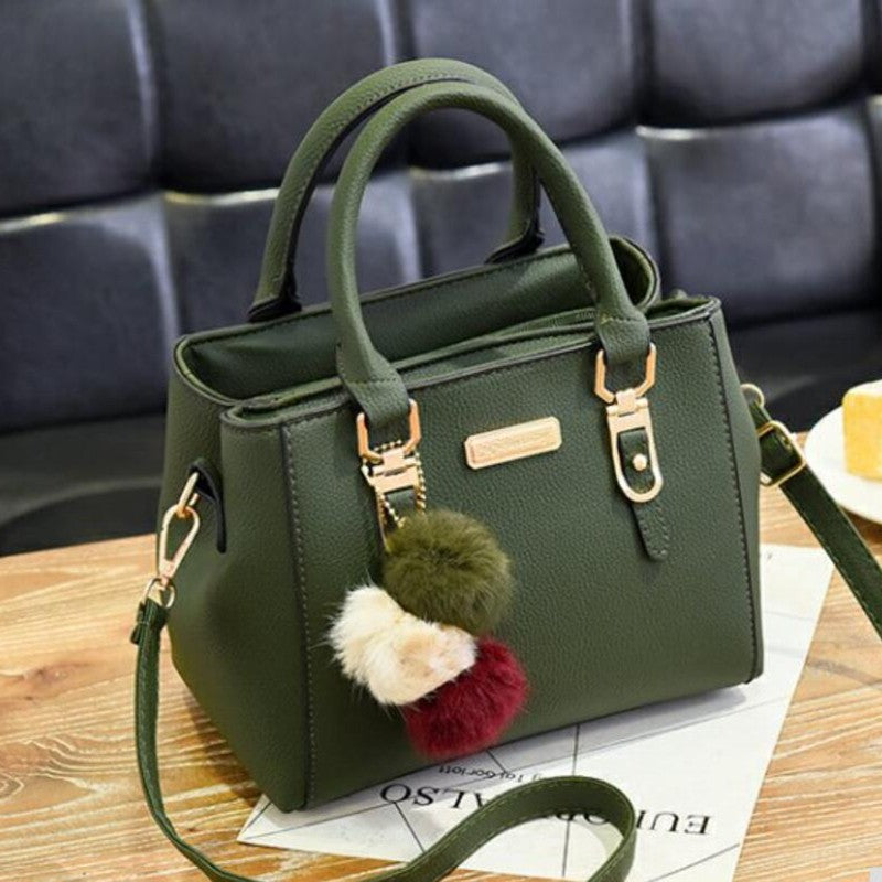 Fashion Women Hairball Shopper Totes Solid Color PU Leather Large Capacity Handbag Ladies Luxury Designer Crossbody Shoulder Bag