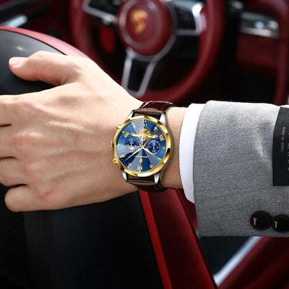 POEDAGAR Relógio de Pulso Militar de Luxo Masculino Quartzo Impermeável Luminoso Cronógrafo Couro Masculino Relógio Esportivo Masculino Relógio Masculino