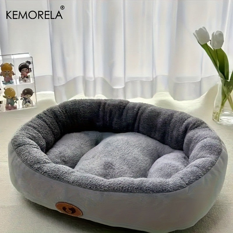 Cama Oval de Pelúcia para Cães e Gatos, Almofada Grossa Lavável à Máquina para Cães e Gatos de Pequeno, Médio e Grande Porte para Todas as Estações