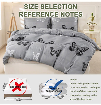 Conjunto de Capa de Edredom com Estampa de Borboleta 3 Peças, Conjunto de Cama Macio e Suave para a Pele Inclui 1 Capa de Edredom e 2 Fronhas