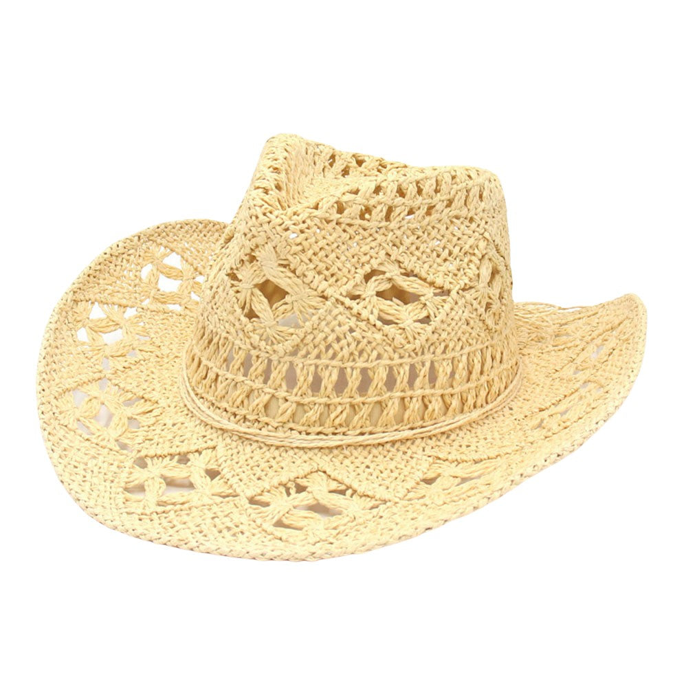 Chapéus de Sol Femininos de Praia de Verão com Lantejoulas de Estrela da Lua, Estilo INS, Chapéu de Sol de Palha Vazado Boêmio Ocidental Estilo Cowgirl