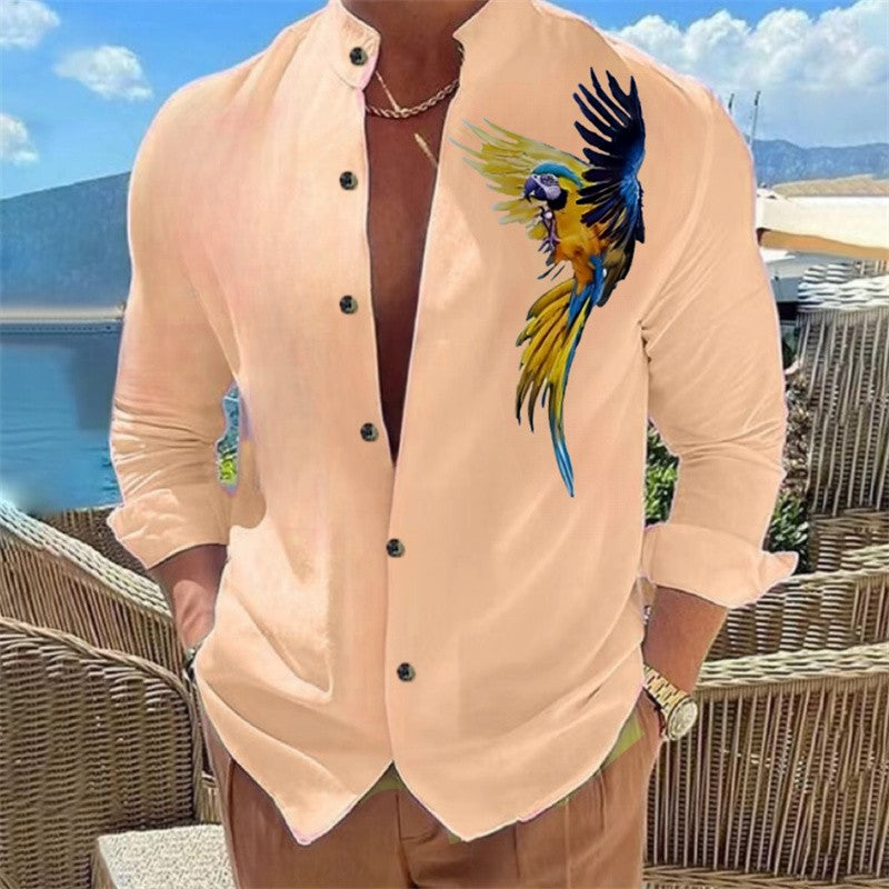 Men's shirt buckle shirt Hawaiian clothing 3D printing 9 color animal parrot fashion casual long sleeves comfortable fabrics