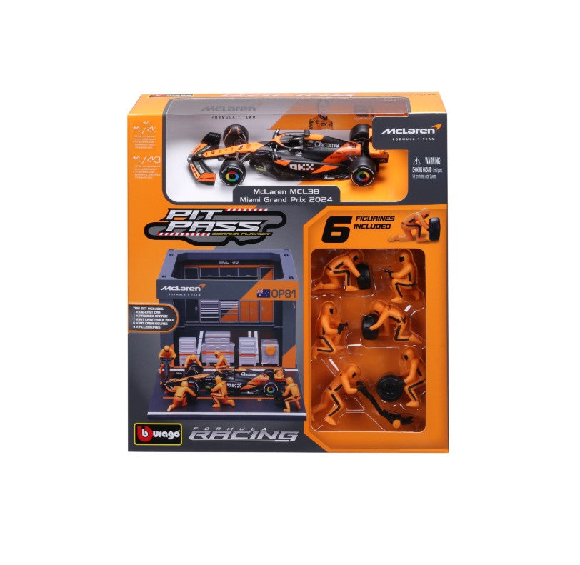 Bburago 1:43 2024 F1 Mclaren MCL38 Casa de Box DIY Modelo em Miniatura de Carro de Liga Fundida Ferrari SF24/Benz W15/Red Bull RB20 Brinquedos Infantis
